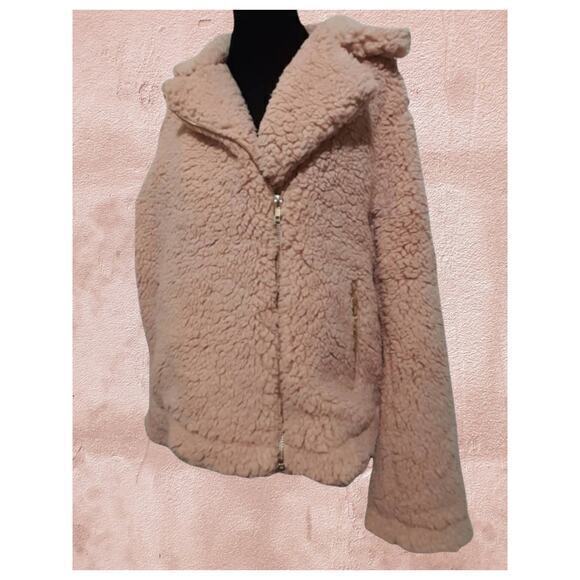 NEW Pink Teddy Jacket Coat Size Large Biker Moto Furry Sherpa by SILVER JEANS - Picture 3 of 12